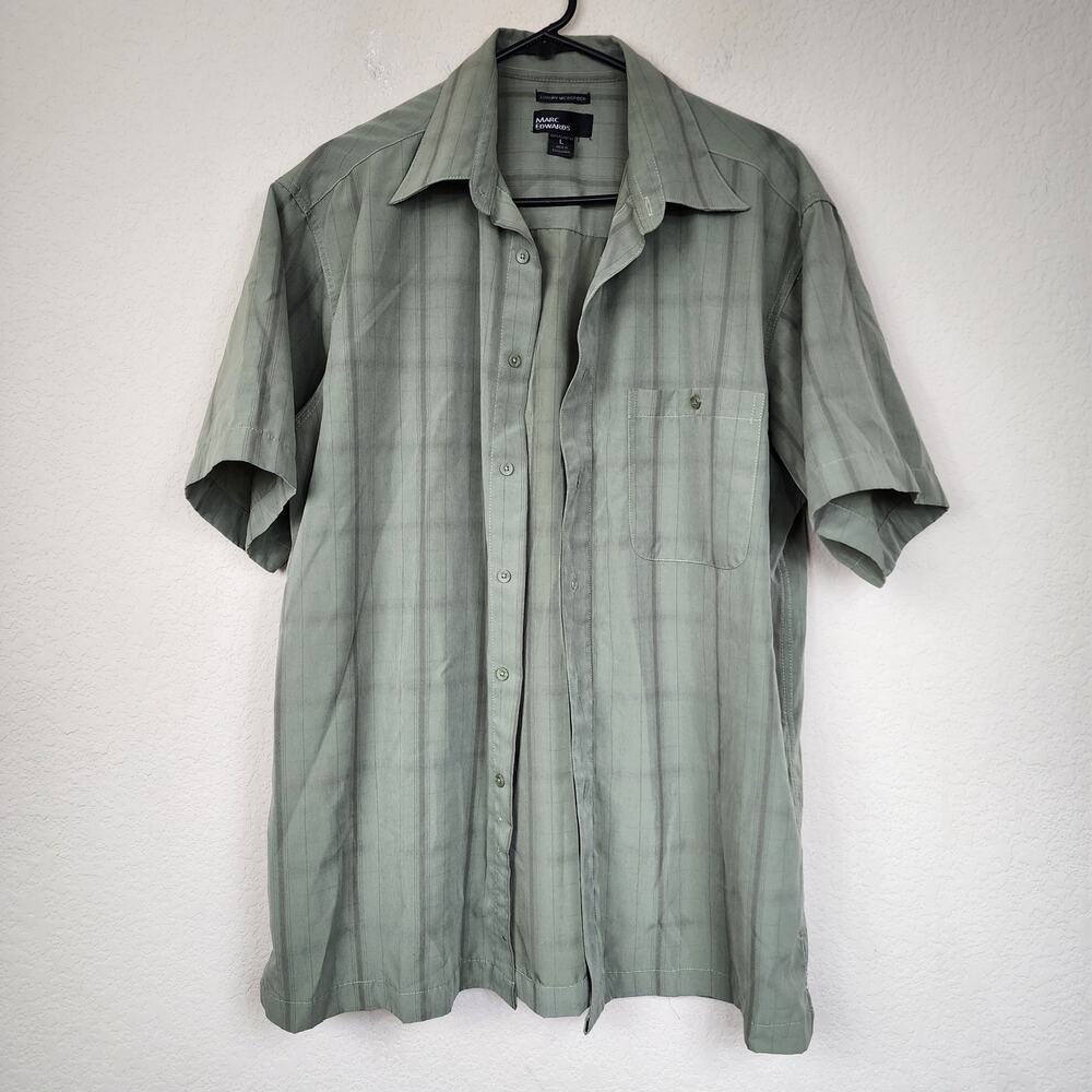 Large Marc Edwards Green Button Up Plaid Shirt Top